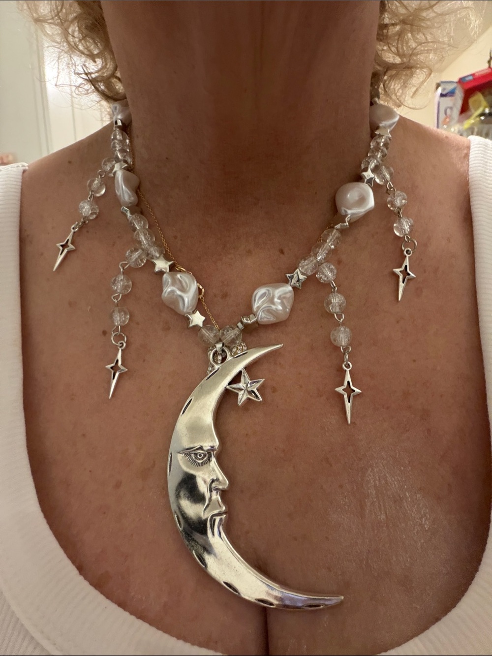 Silver Moon & Star Pendant Necklace - Silver